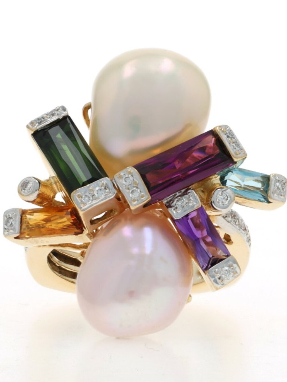 Bellarri Pearl Tourmaline Garnet Cocktail Ring - Yellow Gold 18k 4.90ctw SZ 7